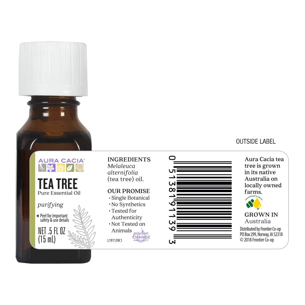 Aura Cacia 100% Pure Tea Tree Essential Oil – 15 ml (0.5 fl oz) | GC/MS Tested for Purity | Melaleuca alternifolia