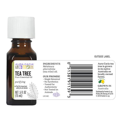Aura Cacia 100% Pure Tea Tree Essential Oil – 15 ml (0.5 fl oz) | GC/MS Tested for Purity | Melaleuca alternifolia