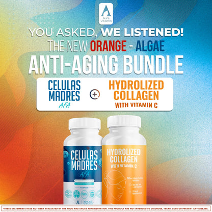 Aura Vitamin Mega Antioxidant Bundle – Hydrolyzed Collagen & AFA Stem Cell | Celula Madre Skin, Hair & Nails (60 Capsules)