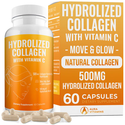 AURA VITAMINS Hydrolyzed Collagen Powder Supplement for Hair, Skin, Nails, Bones & Joints | Grass-Fed Collagen Peptides 200gr