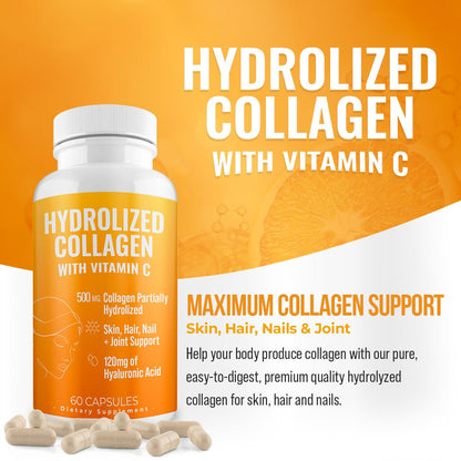 AURA VITAMINS Hydrolyzed Collagen Powder Supplement for Hair, Skin, Nails, Bones & Joints | Grass-Fed Collagen Peptides 200gr