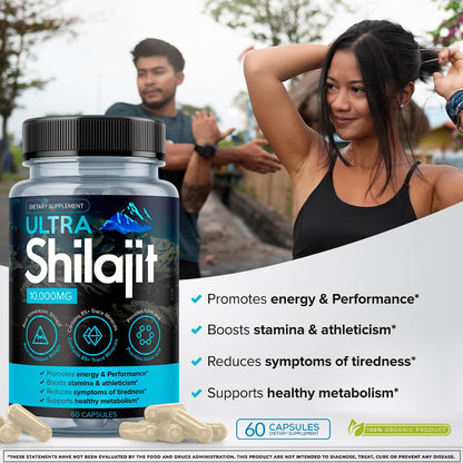 AURA VITAMINS Ultra Shilajit Supplement 10,000mg | 60 Caps | Premium Grade Shilajit Extract for Energy, Vitality & Immune Support