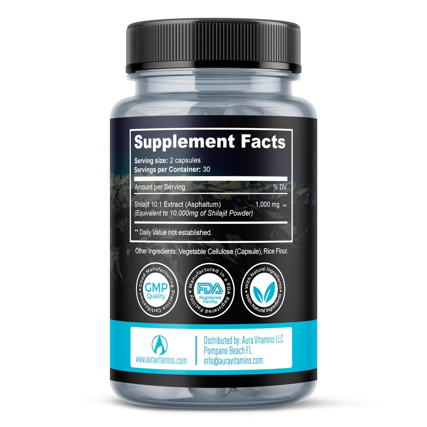 AURA VITAMINS Ultra Shilajit Supplement 10,000mg | 60 Caps | Premium Grade Shilajit Extract for Energy, Vitality & Immune Support