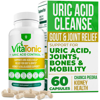 Vitatonic Uric Acid Balancing Aid – AURA VITAMINS | Joint Care Detox for Men & Women | Gluten-Free, GMO-Free | 60 Capsules