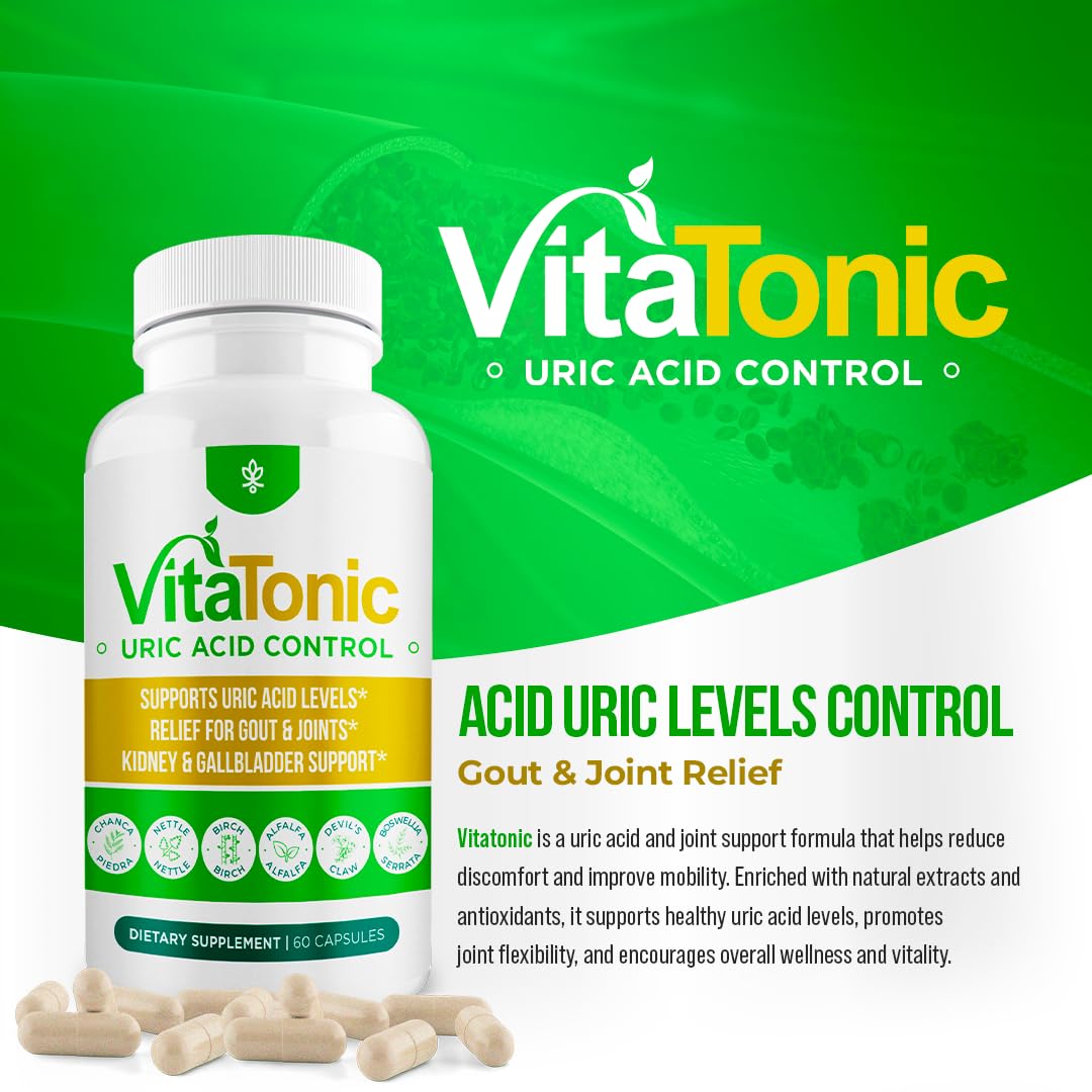 Vitatonic Uric Acid Balancing Aid – AURA VITAMINS | Joint Care Detox for Men & Women | Gluten-Free, GMO-Free | 60 Capsules