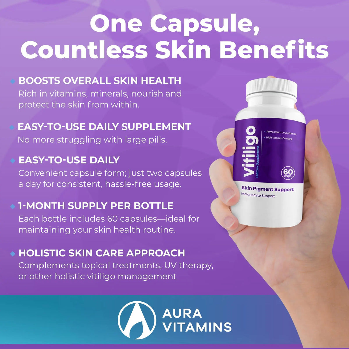 AURA VITAMINS Vitiligo Capsules – 60 Count | 1 Month Supply for Skin Pigmentation Support BritishVita | Premium UK Vitamins & Wellness Supplements