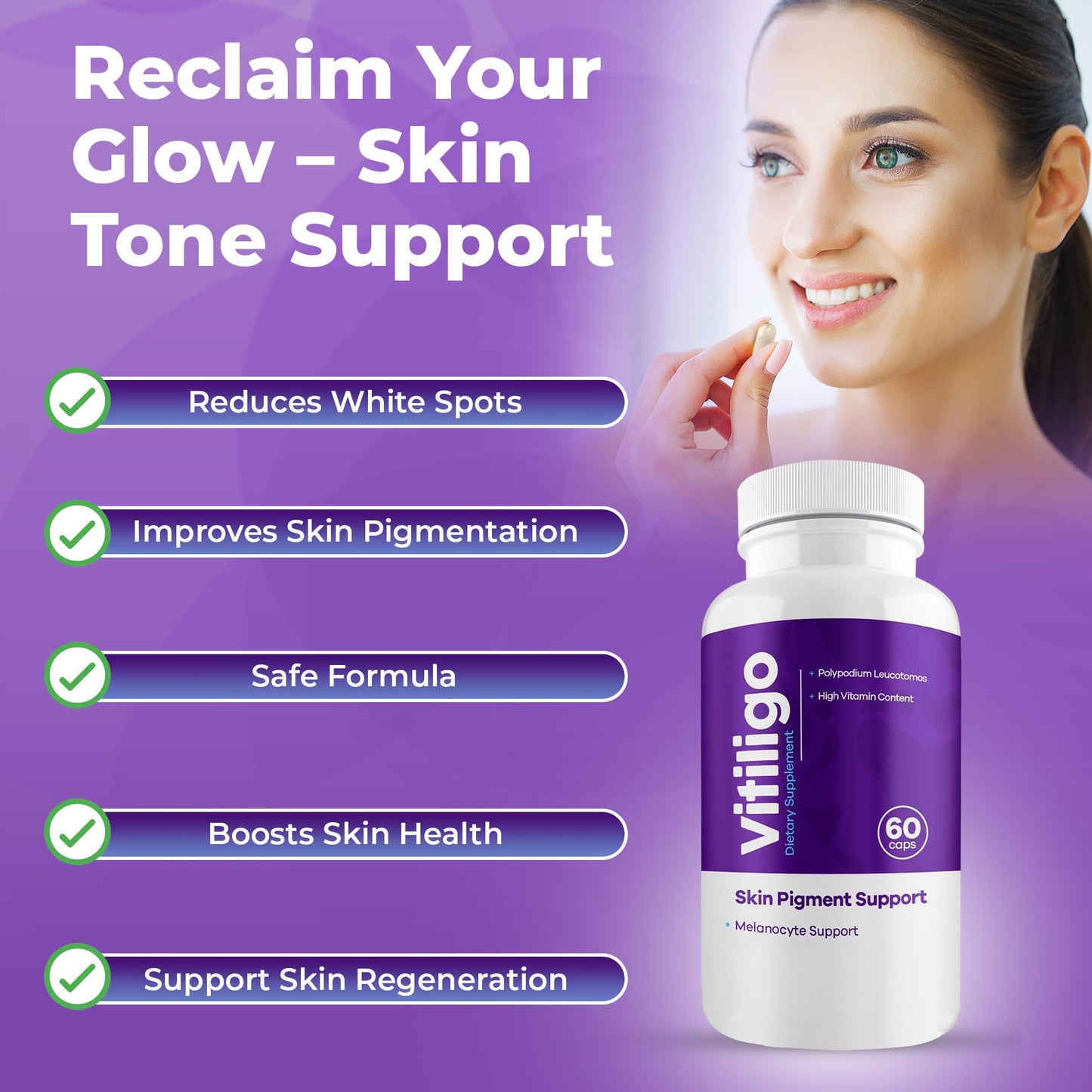 Aura Vitamins Vitiligo Capsules – 60 Count | Pigmentation Support & White Spots