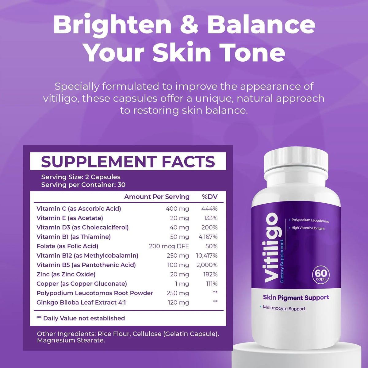 Aura Vitamins Vitiligo Capsules 60 Count | Support Skin Pigmentation & Reduce White Spots BritishVita | Premium UK Vitamins & Wellness Supplements