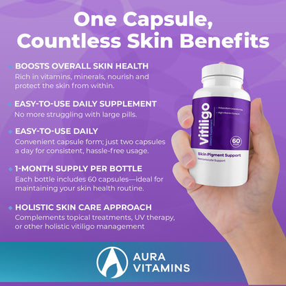 Aura Vitamins Vitiligo Capsules – 60 Count | Pigmentation Support & White Spots