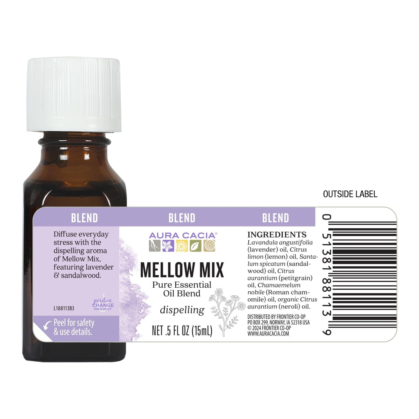 Aura Cacia Mellow Mix Essential Oil Blend — Calming Lavender, Chamomile & Neroli for Diffusion & Topical Use | 0.5 Fl Oz