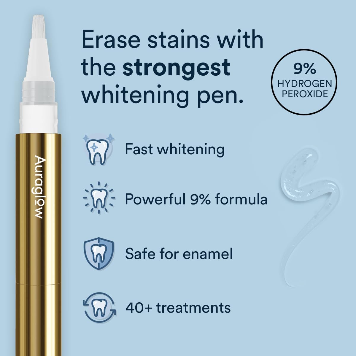 Auraglow Extra Strength Teeth Whitening Pen – 9% Hydrogen Peroxide, 40+ Treatments