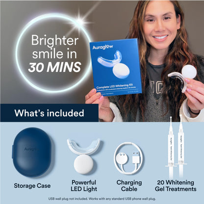 Auraglow Teeth Whitening Kit with LED Light – 35% Carbamide Peroxide, 20 Treatments