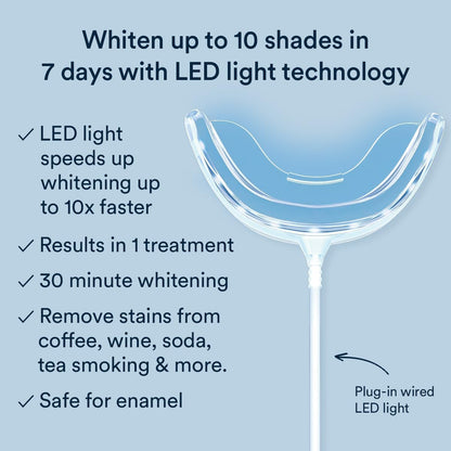 Auraglow Teeth Whitening Kit – Wired LED Accelerator Light, 35% Carbamide Peroxide, 12 Treatments, Whitens Up to 10 Shades in 7 Days