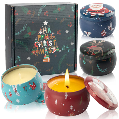Auralome Christmas Scented Candles Gift Set - 4x4.4oz Soy Wax