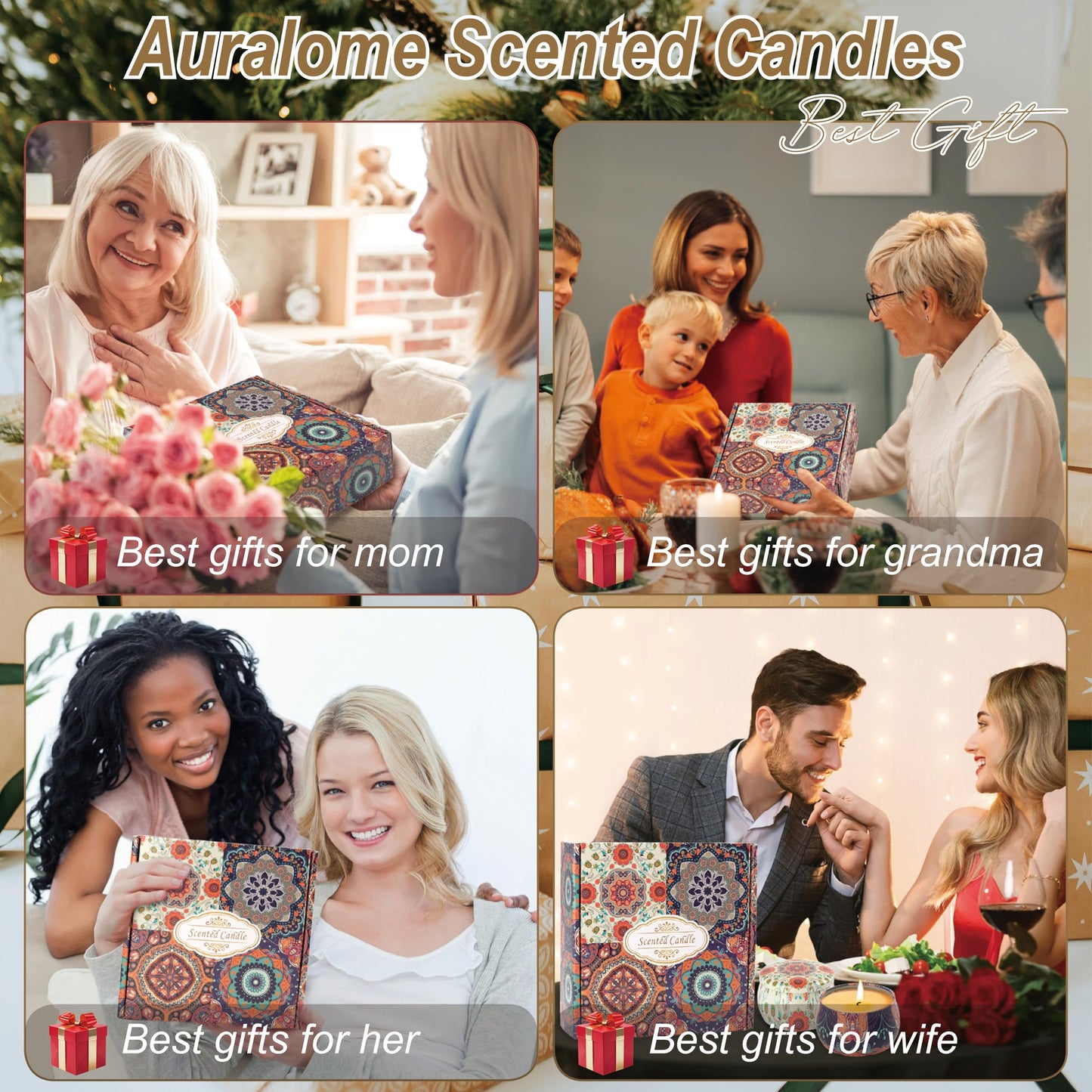 Auralome Scented Candles Gift Set – 4x 4.4oz Soy Wax Aromatherapy Candles