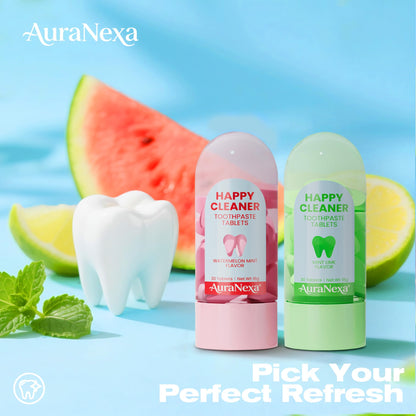 Auranexa Happy Cleaner Toothpaste Tablets – Mixed Pack (Watermelon Mint & Mint Lime) Fluoride-Free Nano Hydroxyapatite