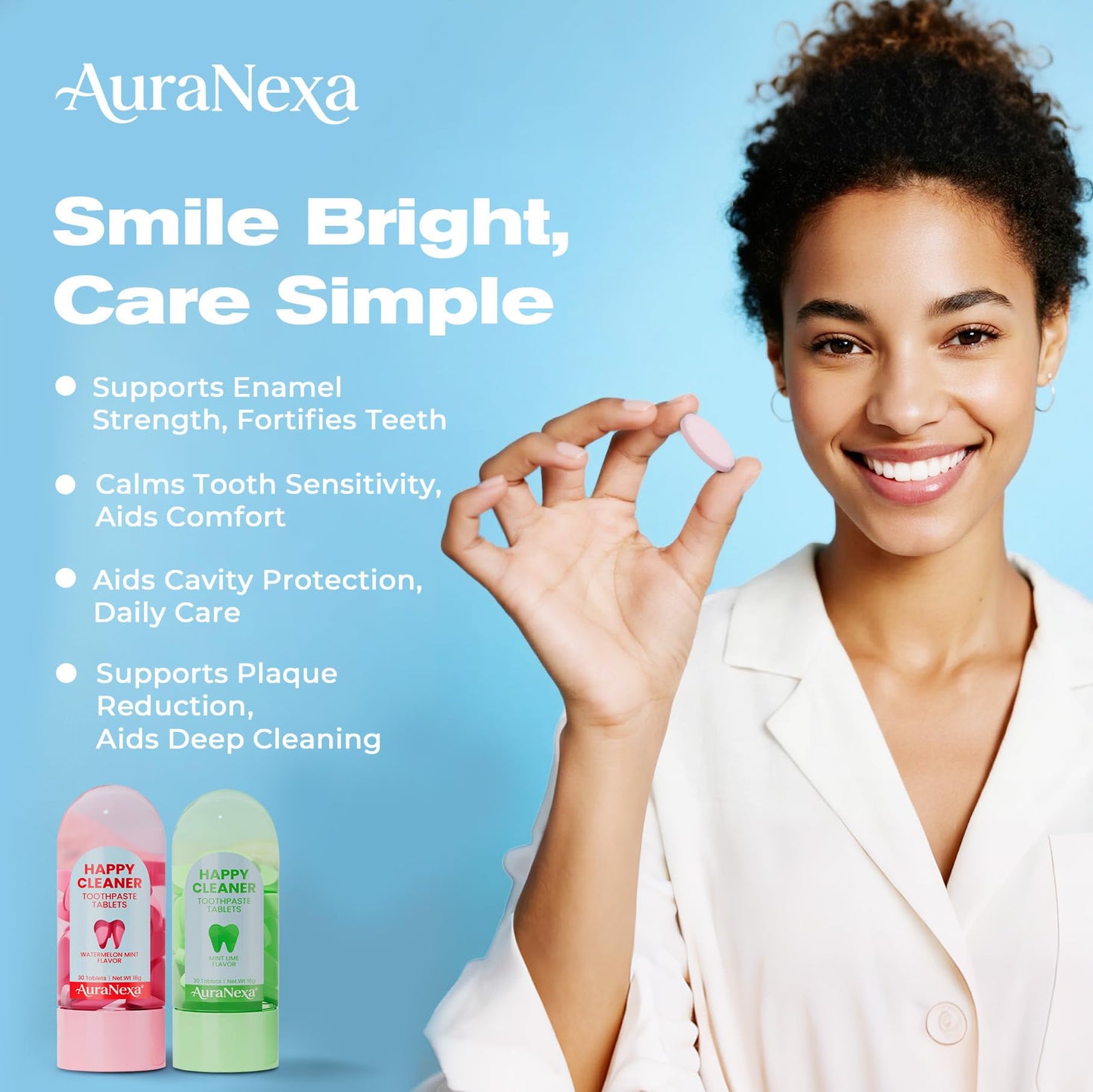 Auranexa Happy Cleaner Toothpaste Tablets – Mixed Pack (Watermelon Mint & Mint Lime) Fluoride-Free Nano Hydroxyapatite