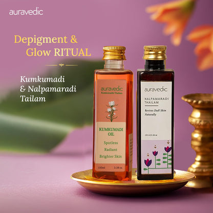 Auravedic Kumkumadi & Nalpamaradi Thailam Combo – Ayurvedic Face & Body Oil (3.38 oz, Pack of 2)