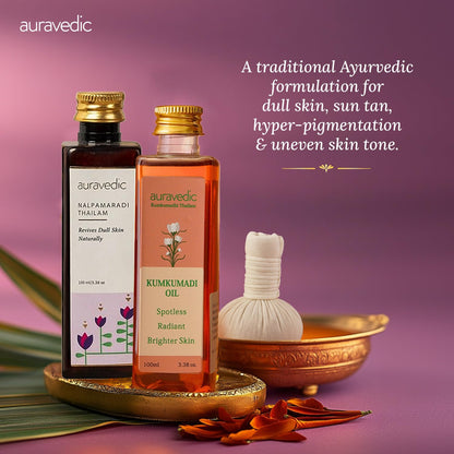 Auravedic Kumkumadi & Nalpamaradi Thailam Combo – Ayurvedic Face & Body Oil (3.38 oz, Pack of 2)