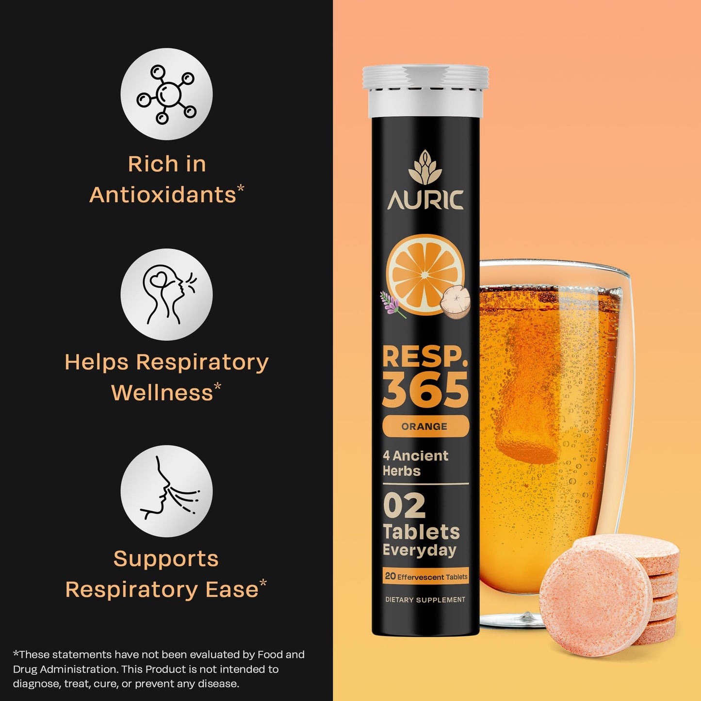 Auric Resp 365 Supplement 80 Tablets | Natural Lung Cleanse & Detox with NAC, Pushkarmool, Piper Longum & Licorice Extract