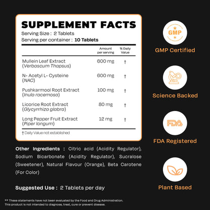 Auric Resp 365 Supplement 80 Tablets | Natural Lung Cleanse & Detox with NAC, Pushkarmool, Piper Longum & Licorice Extract