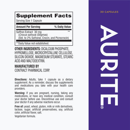 Aurite Saffron Supplement – Mood Support, Stress Relief & Cognitive Wellness | 30 Count