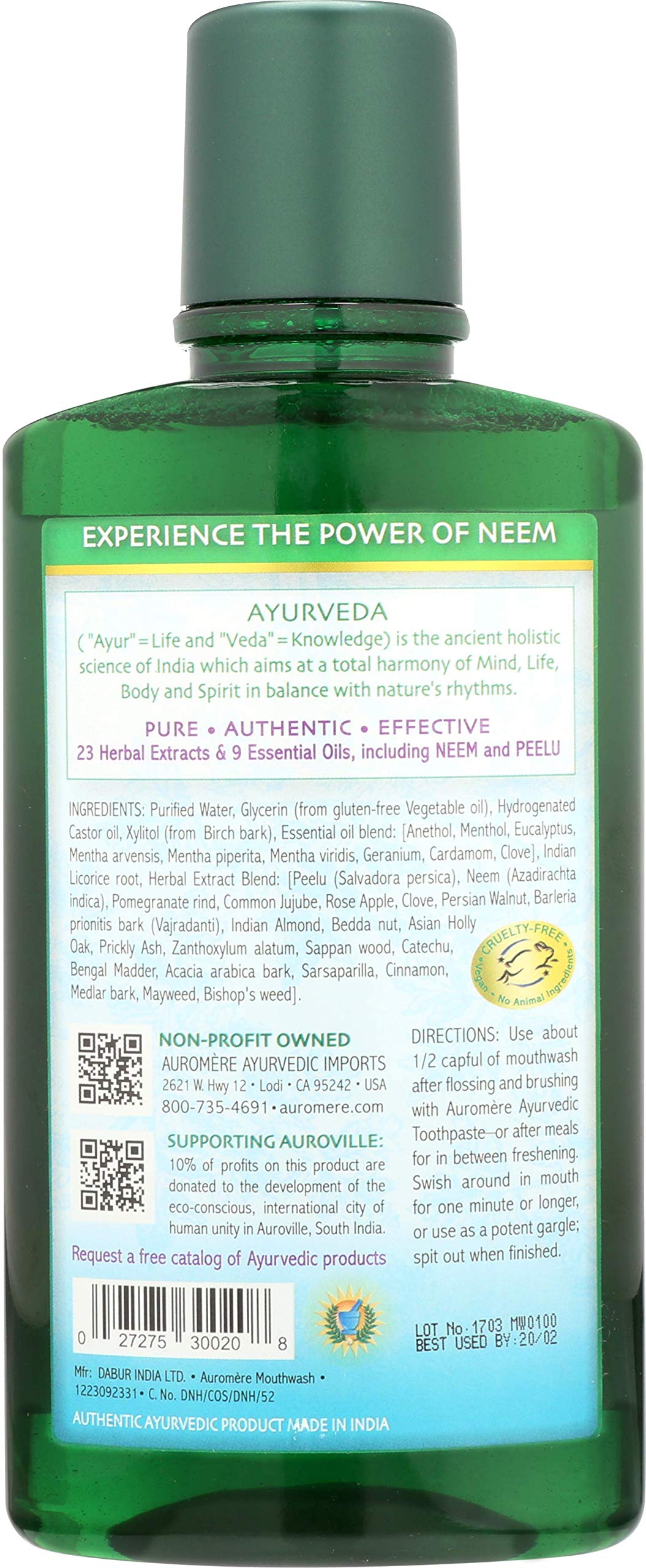 Auromere Ayurvedic Mouthwash - Vegan, Fluoride Free, Alcohol Free, 16 fl oz