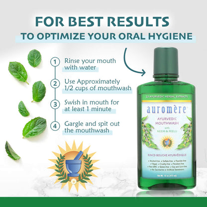 Auromere Ayurvedic Mouthwash - Vegan, Fluoride Free, Alcohol Free, 16 fl oz