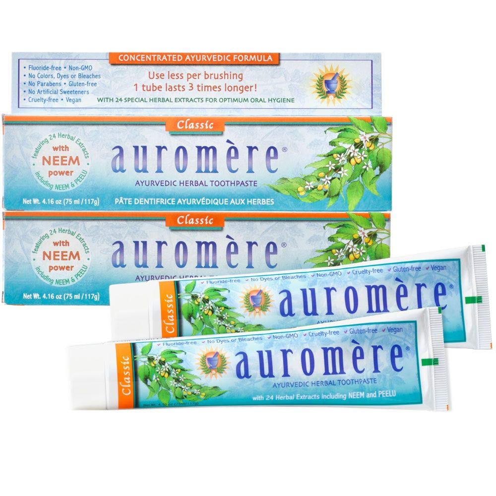 Auromere Ayurvedic Toothpaste – Licorice Flavor, 4.16 oz, 2 Pack | Vegan, Fluoride Free, Gluten Free