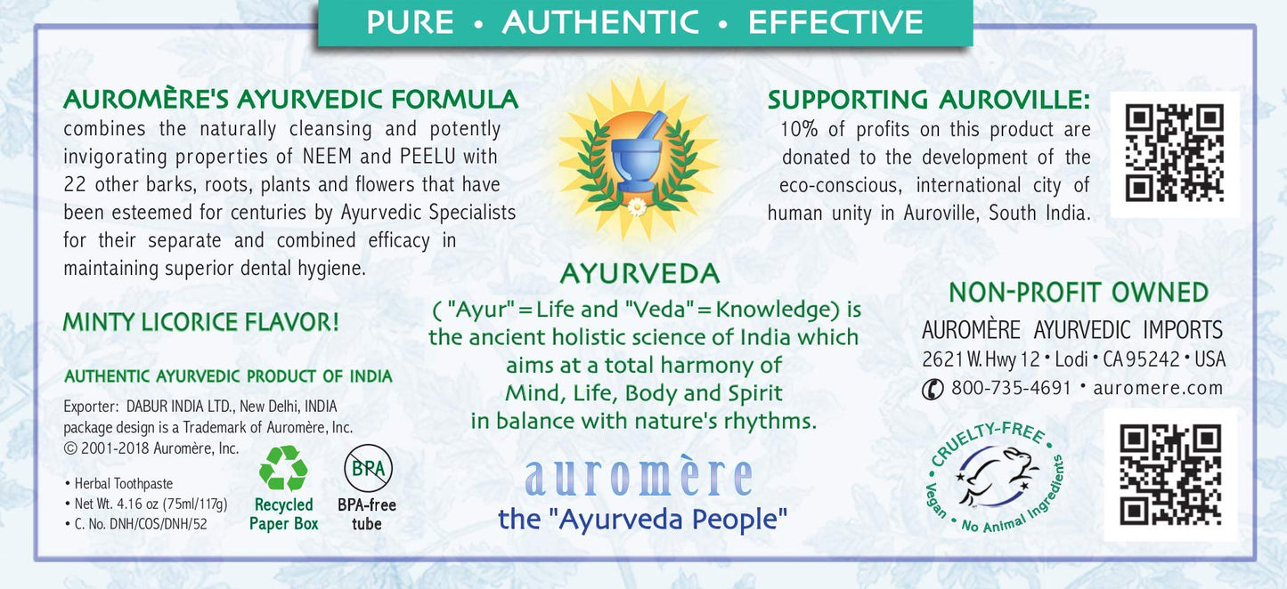 Auromere Ayurvedic Toothpaste – Licorice Flavor, 4.16 oz, 2 Pack | Vegan, Fluoride Free, Gluten Free