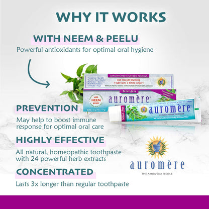 Auromere Ayurvedic Toothpaste Mint Free - Vegan, Fluoride Free, Neem & Peelu (4.16 oz)