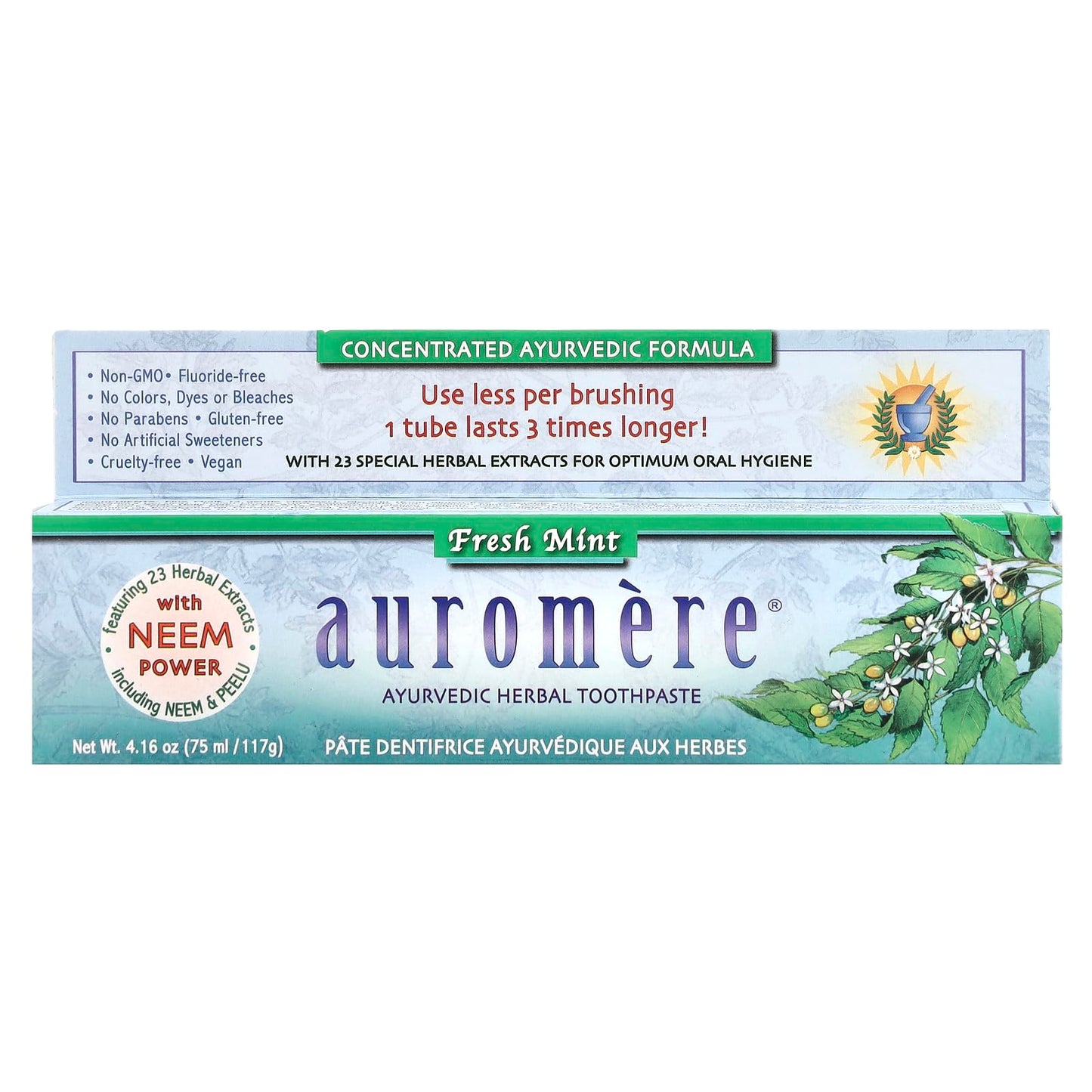 Auromere Freshmint Herbal Toothpaste, 4.16 Oz – Fluoride & Gluten-Free