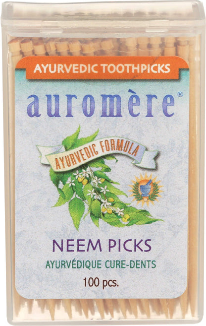 Auromere Ayurvedic Neem Toothpicks – Vegan, Natural, Non-GMO Birchwood (100 Count), 2 Pack