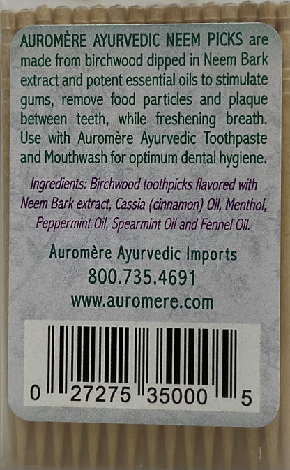 Auromere Ayurvedic Neem Toothpicks – Vegan, Natural, Non-GMO Birchwood (100 Count), 2 Pack