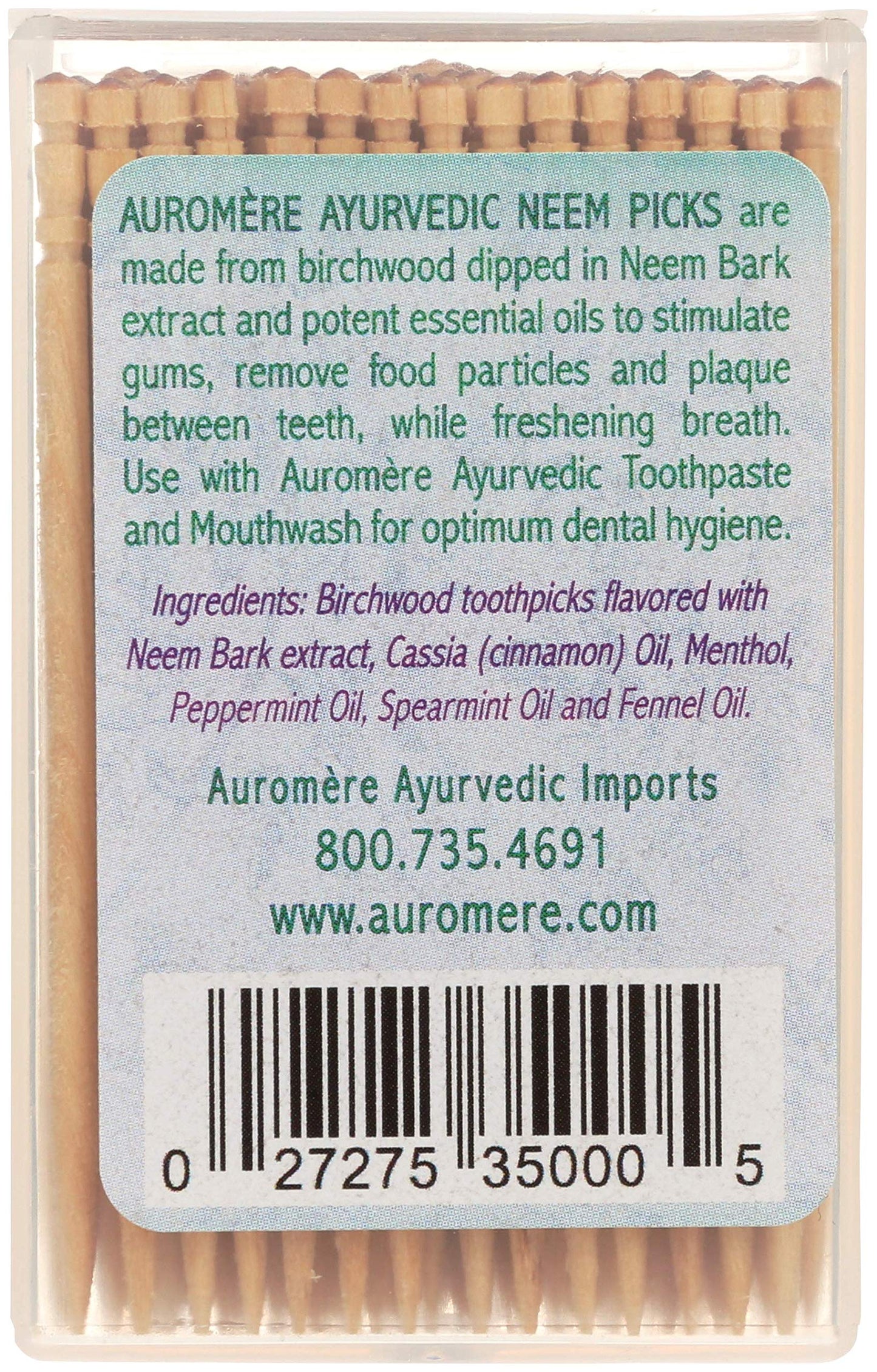 Auromere Neem Toothpicks - Vegan, Natural Birchwood (100 Count) - 12 Pack