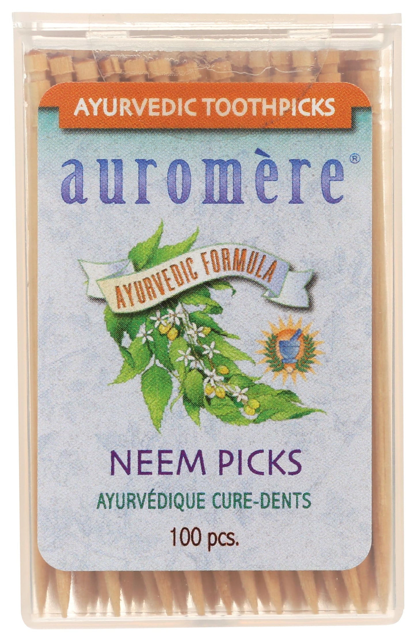 AUROMERE Neem Toothpicks 100 CT | Ayurvedic Birchwood