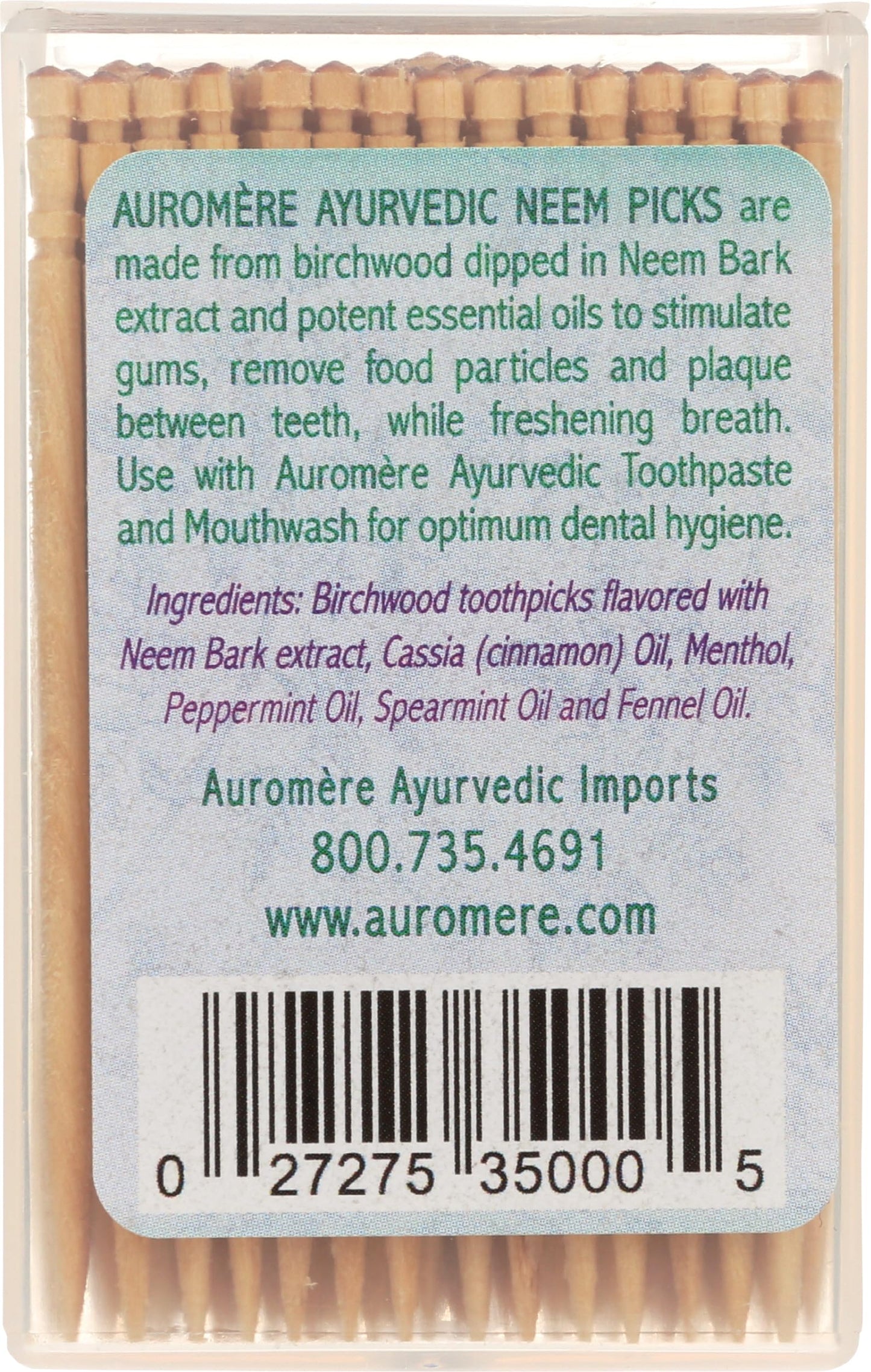 AUROMERE Neem Toothpicks 100 CT | Ayurvedic Birchwood