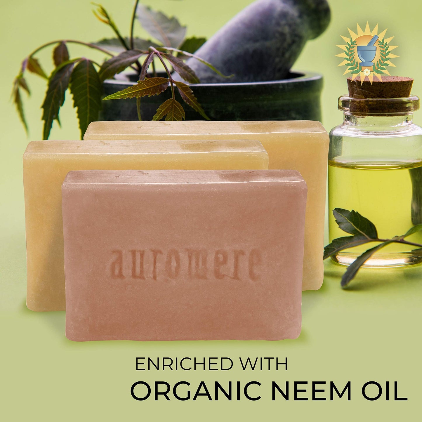 Auromere Ayurvedic Soap Variety Pack – 3 x 2.75oz Handmade Vegan Bars with Neem & Ayurvedic Herbs