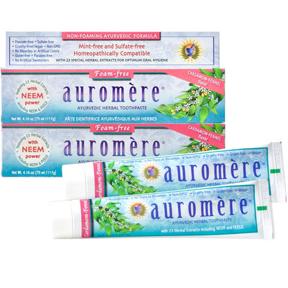 Auromere Ayurvedic Toothpaste – Cardamom Fennel, Foam-Free, Fluoride-Free, Vegan (2 Pack)
