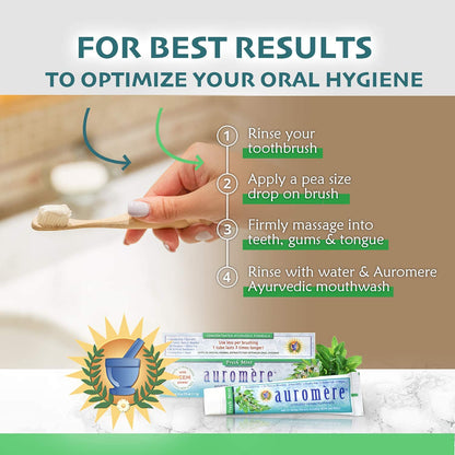 Auromere Ayurvedic Herbal Toothpaste - Fresh Mint, 4.16 oz, 2 Pack | Vegan, Fluoride Free, Gluten Free