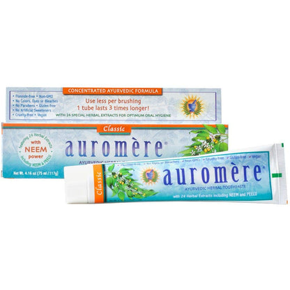 Auromere Ayurvedic Toothpaste – Licorice, Neem & Peelu (4.16 oz) – Vegan & Fluoride Free