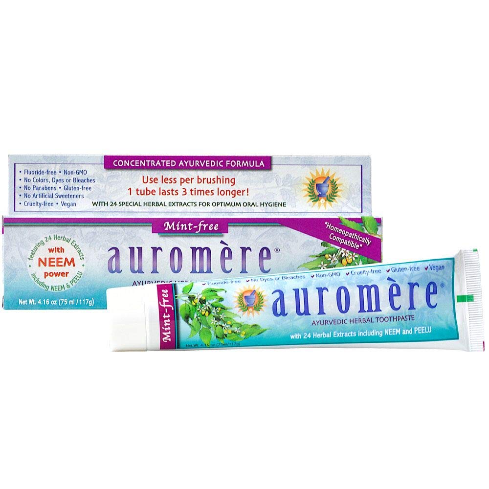 Auromere Ayurvedic Toothpaste – Mint-Free, Vegan, Neem & Peelu (4.16 oz)