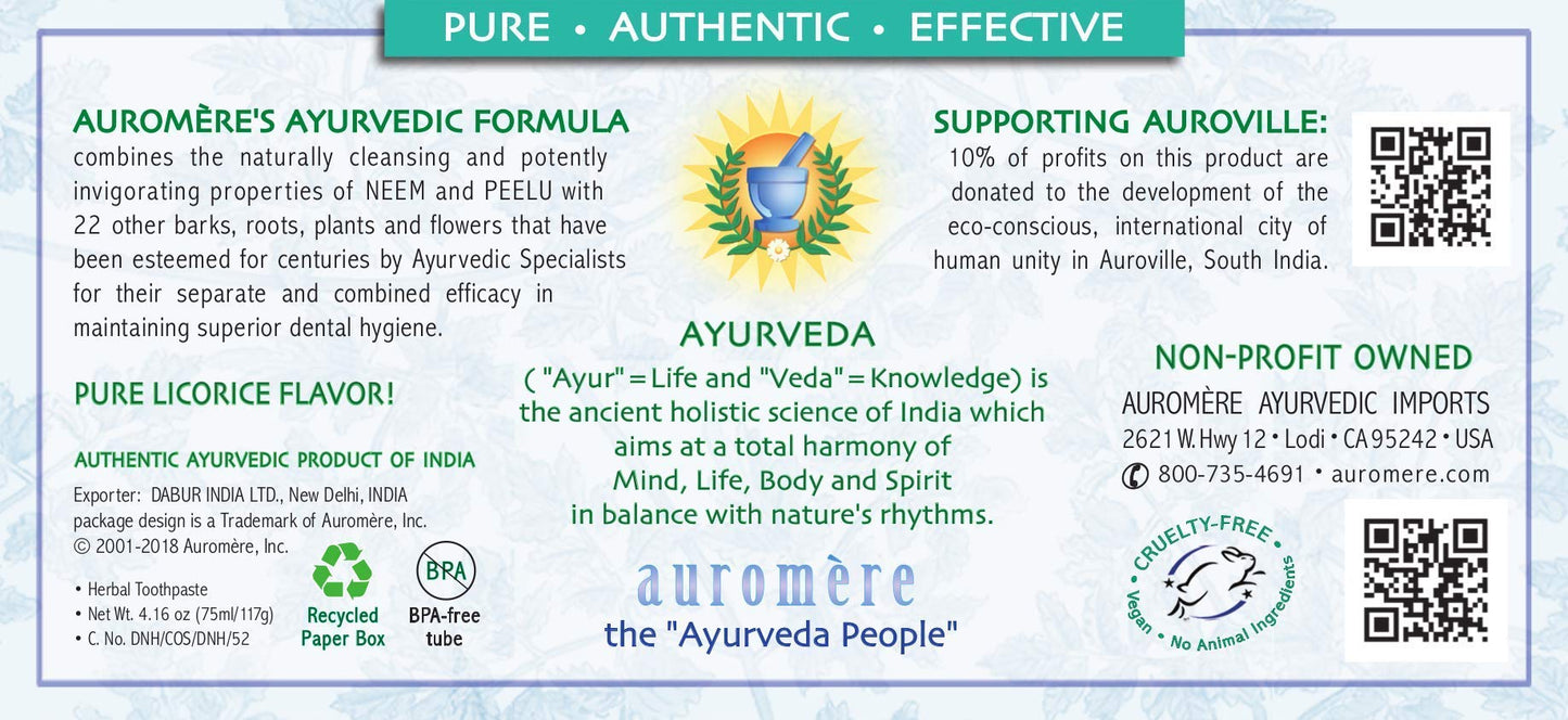 Auromere Ayurvedic Toothpaste - Mint Free, Vegan, Neem & Peelu (2 Pack)