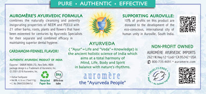 Auromere Ayurvedic Toothpaste – Cardamom Fennel, Foam-Free (4.16 oz)