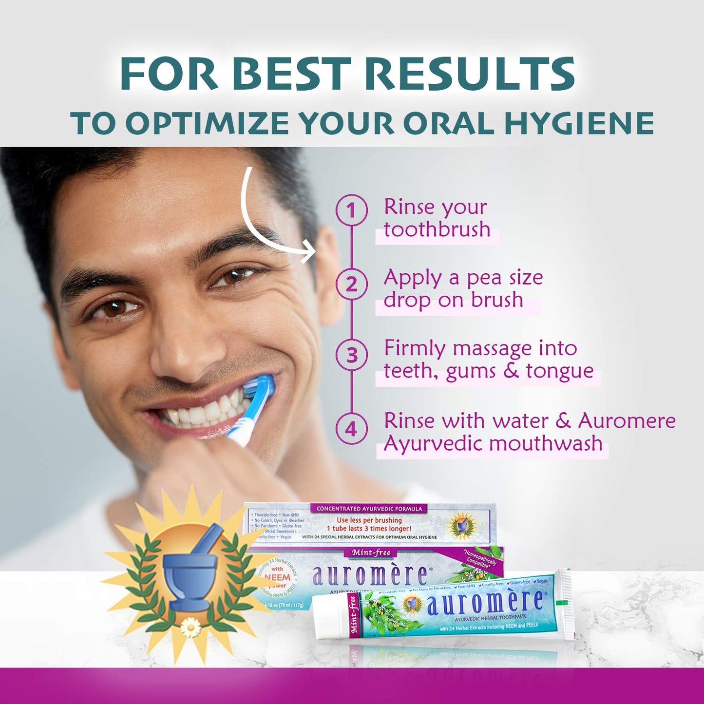 Auromere Ayurvedic Toothpaste Mint Free - Vegan, Fluoride Free, Neem & Peelu (4.16 oz)
