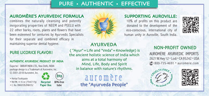 Auromere Ayurvedic Toothpaste Mint Free - Vegan, Fluoride Free, Neem & Peelu (4.16 oz)