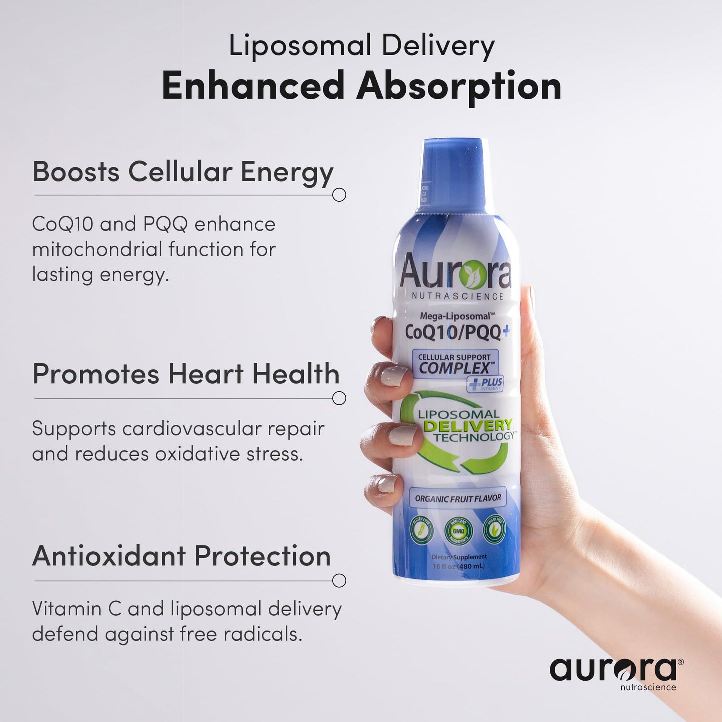 Aurora Nutrascience Mega-Liposomal CoQ10, PQQ & Vitamin C | Energy & Cellular Support