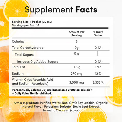 Aurora Nutrascience Liposomal Vitamin C Mega-Pack – Immune Support, 3,000 mg/Serving, 10 Packets (Vegan, Gluten Free, Non-GMO) – Orange