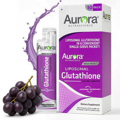 Aurora Nutrascience Mega-Liposomal Liquid Glutathione – 750 mg, Immune & Antioxidant Support (Non-GMO, Sugar-Free, 10 Packets)