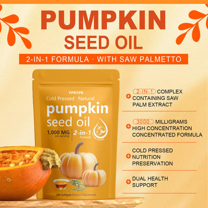 Aurove Pumpkin Seed Oil with Saw Palmetto Capsules — Cold Pressed, 200 Softgels